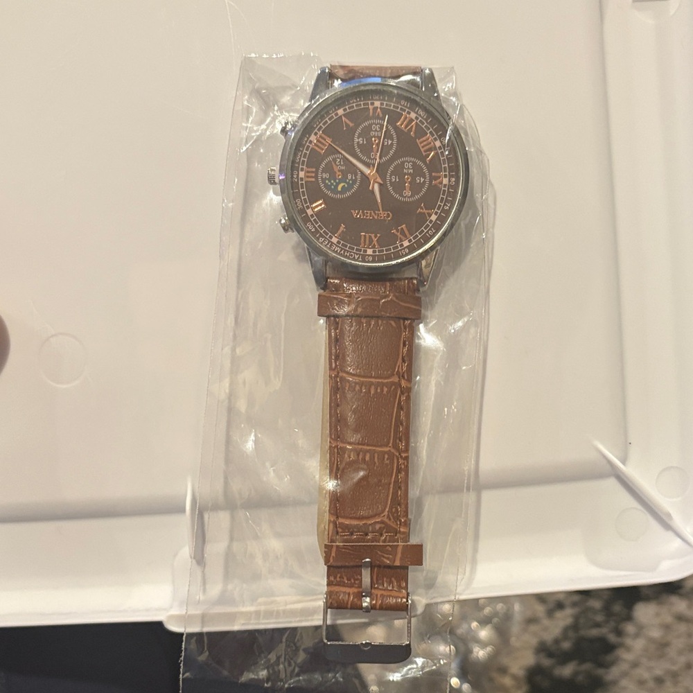 Geneva Brown Leather Chronograph Watch